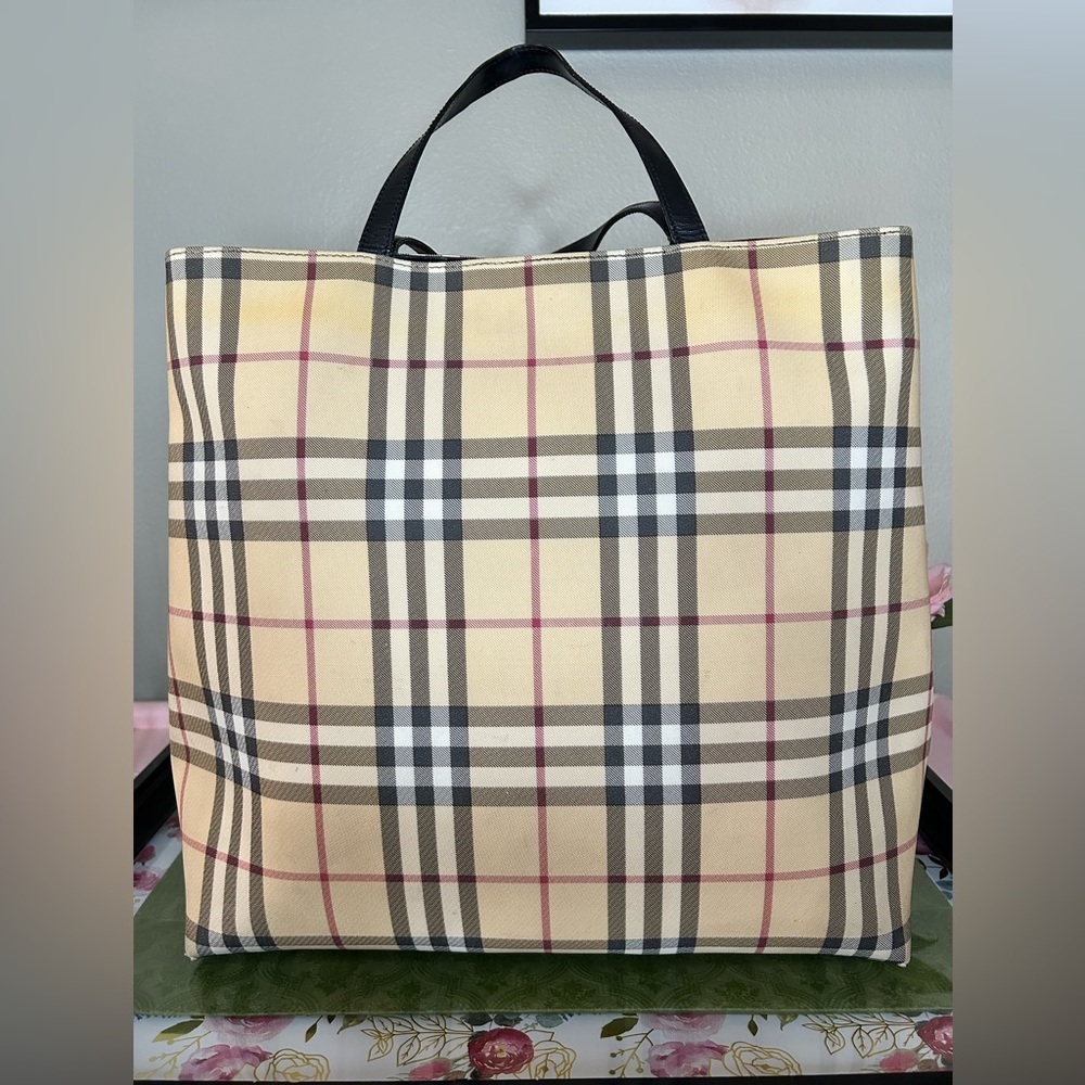 Burberry Classic Check Beige and Black Plaid Tote